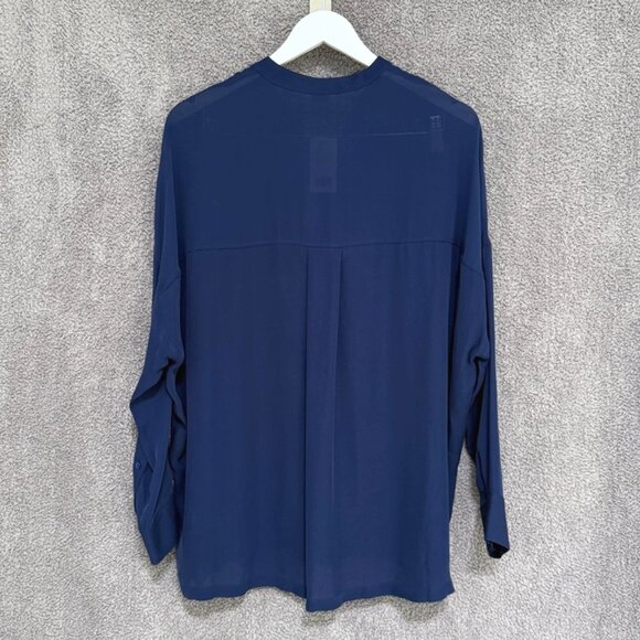 Vince Half Placket pocket long sleeved silk top / tunic Sapphire Blue Large - Picture 3 of 7